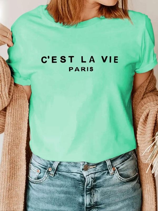 Women's Letter Print Crew Neck Tee, Casual Short Sleeve T-Shirt for Daily Wear, Ladies Summer Outfit Hoodie, Sweatshirt
