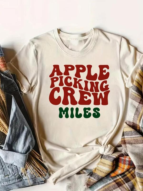 Women's Letter Print Crew Neck Tee, Casual Short Sleeve T-shirt for Summer, Women's Top for Daily Wear Hoodie, Sweatshirt