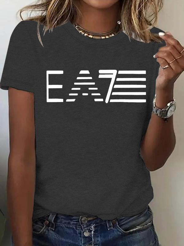 Women's Letter Print Crewneck Tee, Casual Short Sleeve Crew Neck T-Shirt for Summer, Fashion Women's Top for Daily Wear...
