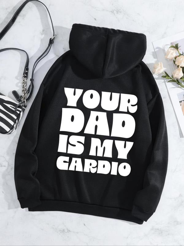 Women's Letter Print Drawstring Hoodie, Baddie Outfit, Kangaroo Pocket Long Sleeve Hooded Sweatshirt, Comfortable Spring...