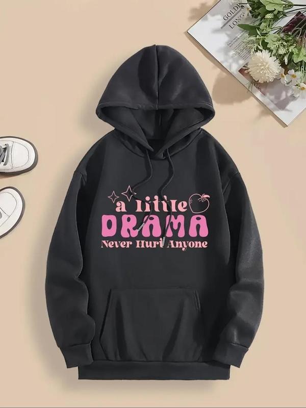 Women's Letter Print Drawstring Hoodie, Casual Comfort Long Sleeve Hooded Sweatshirt for Daily Holiday Outdoor Wear,...
