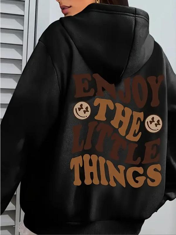 Women's Letter Print Drawstring Hoodie, Casual Long Sleeve Hooded Sweatshirt for Fall & Winter, Women's Clothes for Daily...