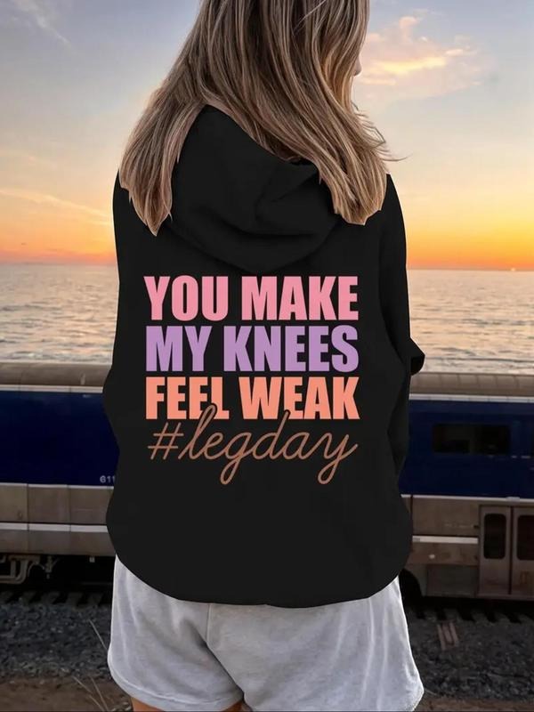 Women's Letter Print Drawstring Hoodie, Casual Long Sleeve Hooded Sweatshirt for Fall & Winter, Women's Clothes for Daily...
