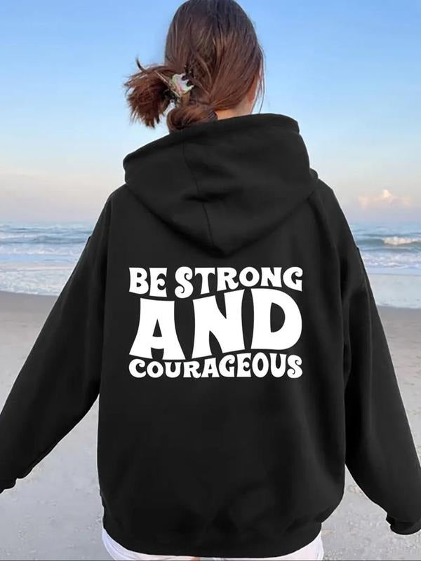 Women's Letter Print Drawstring Hoodie, Casual Long Sleeve Hooded Sweatshirt for Fall & Winter, Women's Clothes for Daily...