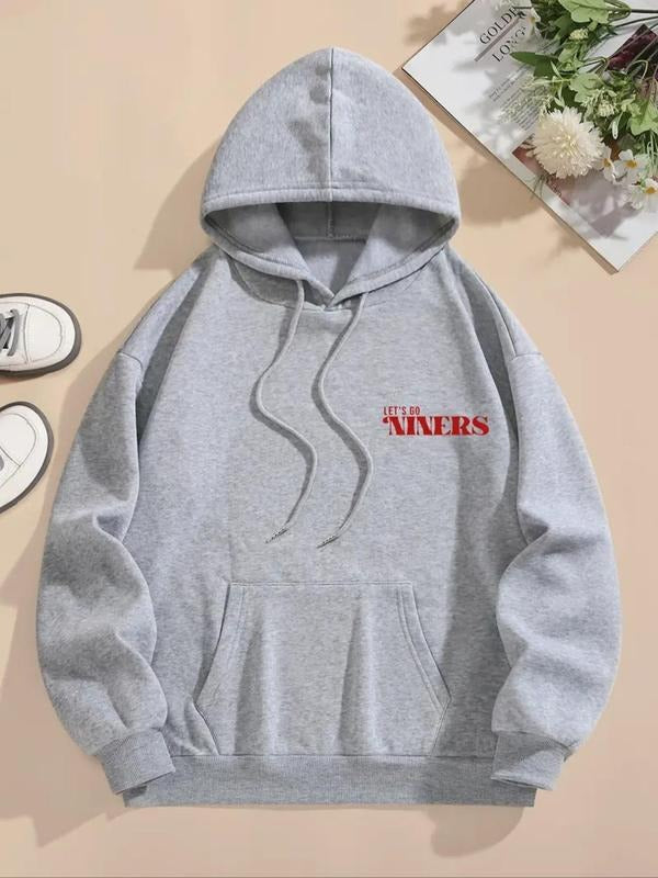 Women's Letter Print Drawstring Hoodie, Casual Long Sleeve Hooded Sweatshirt for Fall & Winter, Women's Clothes for Daily...