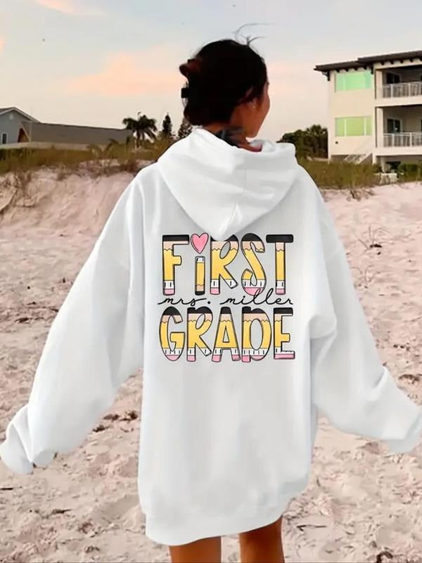 Women's Letter Print Drawstring Hoodie, Casual Long Sleeve Hooded Sweatshirt for Fall & Winter, Women's Clothes for Daily...