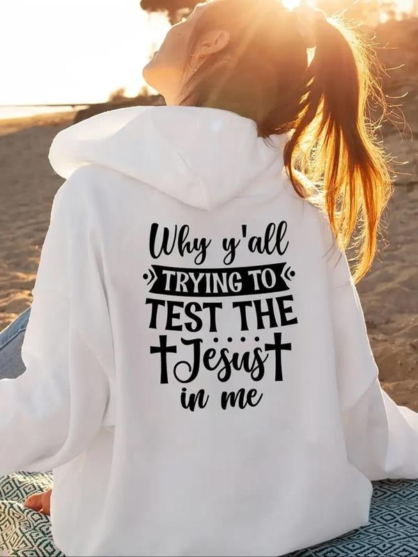 Women's Letter Print Drawstring Pocket Hoodie, 2024 New Style Casual Long Sleeve Hooded Sweatshirt for Fall & Winter,...