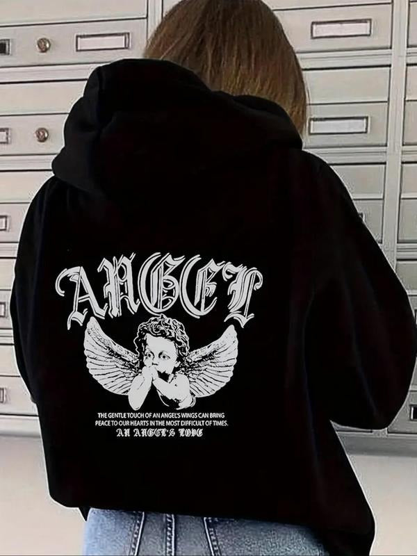 Women's Letter Print Drawstring Pocket Hoodie, 2024 New Style Casual Long Sleeve Hooded Sweatshirt for Fall & Winter,...