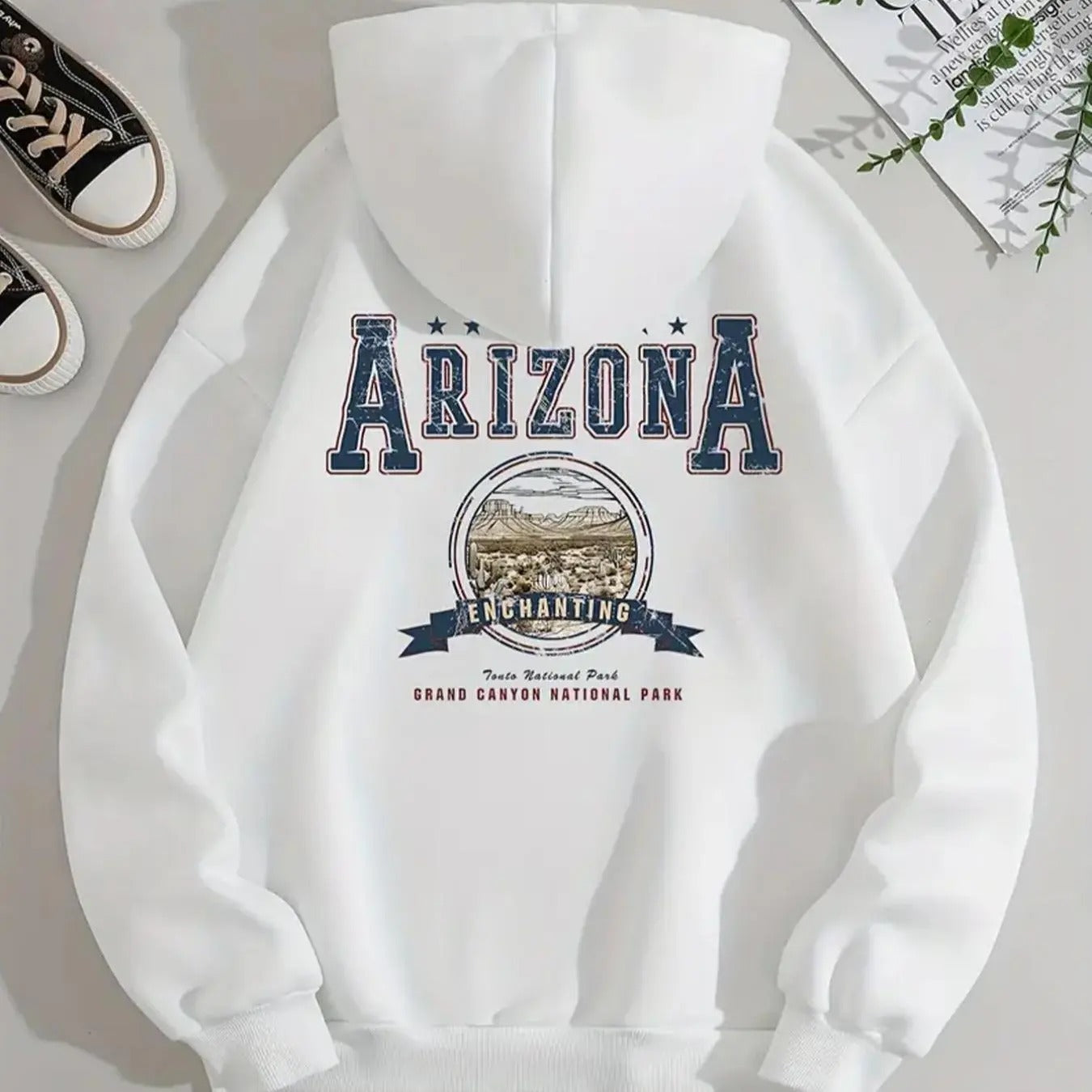 Women's Letter Print Drawstring Pocket Hoodie, 2024 New Style Casual Long Sleeve Hooded Sweatshirt for Fall & Winter,...