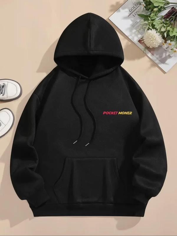 Women's Letter Print Drawstring Pocket Hoodie, Casual Drop Shoulder Long Sleeve Hooded Sweatshirt, Ladies Fall & Winter...