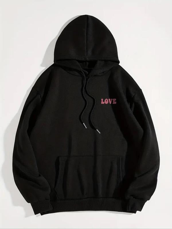 Women's Letter Print Drawstring Pocket Hoodie, Casual Drop Shoulder Long Sleeve Hooded Sweatshirt, Ladies Fall & Winter...