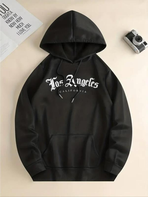 Women's Letter Print Drawstring Pocket Hoodie, Casual Long Sleeve Hooded Sweatshirt for Fall & Winter, Women's Clothes...