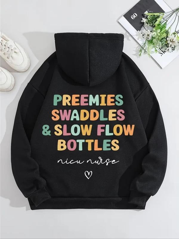 Women's Letter Print Drawstring Pocket Hoodie, Casual Long Sleeve Hooded Sweatshirt for Fall & Winter, Women's Clothes...