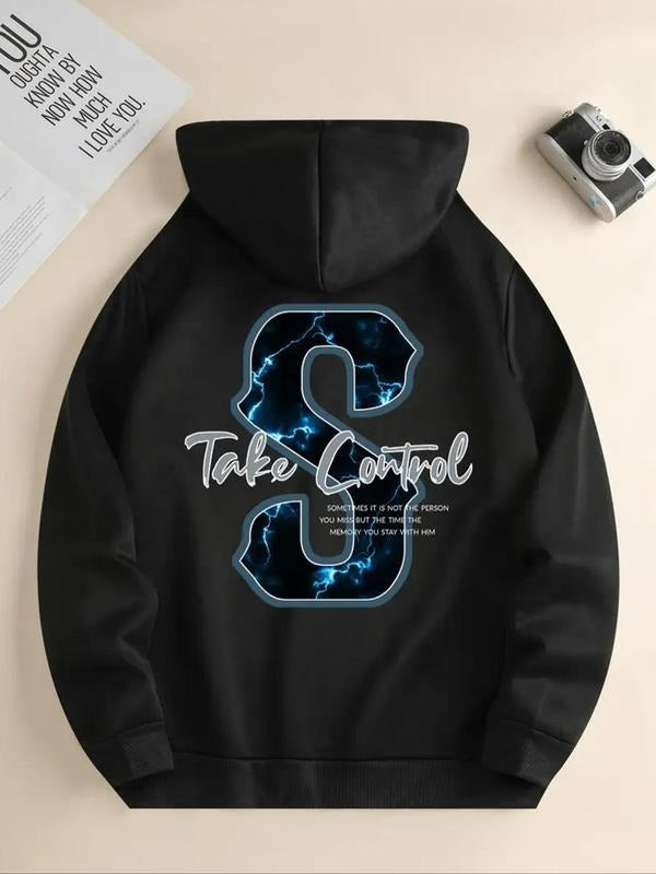 Women's Letter Print Drawstring Pocket Hoodie, Casual Long Sleeve Hooded Sweatshirt for Fall & Winter, Women's Clothes...