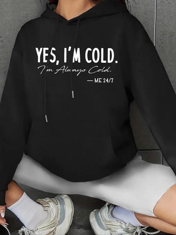 Women's Letter Print Drop Shoulder Drawstring Hoodie, Fashion Casual Kangaroo Pocket Hooded Sweatshirt for Daily Holiday...