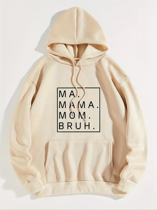 Women's Letter Print Drop Shoulder Drawstring Hoodie, Fashion Casual Kangaroo Pocket Hooded Sweatshirt for Daily Holiday...