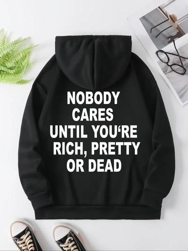 Women's Letter Print Drop Shoulder Drawstring Hoodie, Fashion Casual Kangaroo Pocket Hooded Sweatshirt for Daily Holiday...