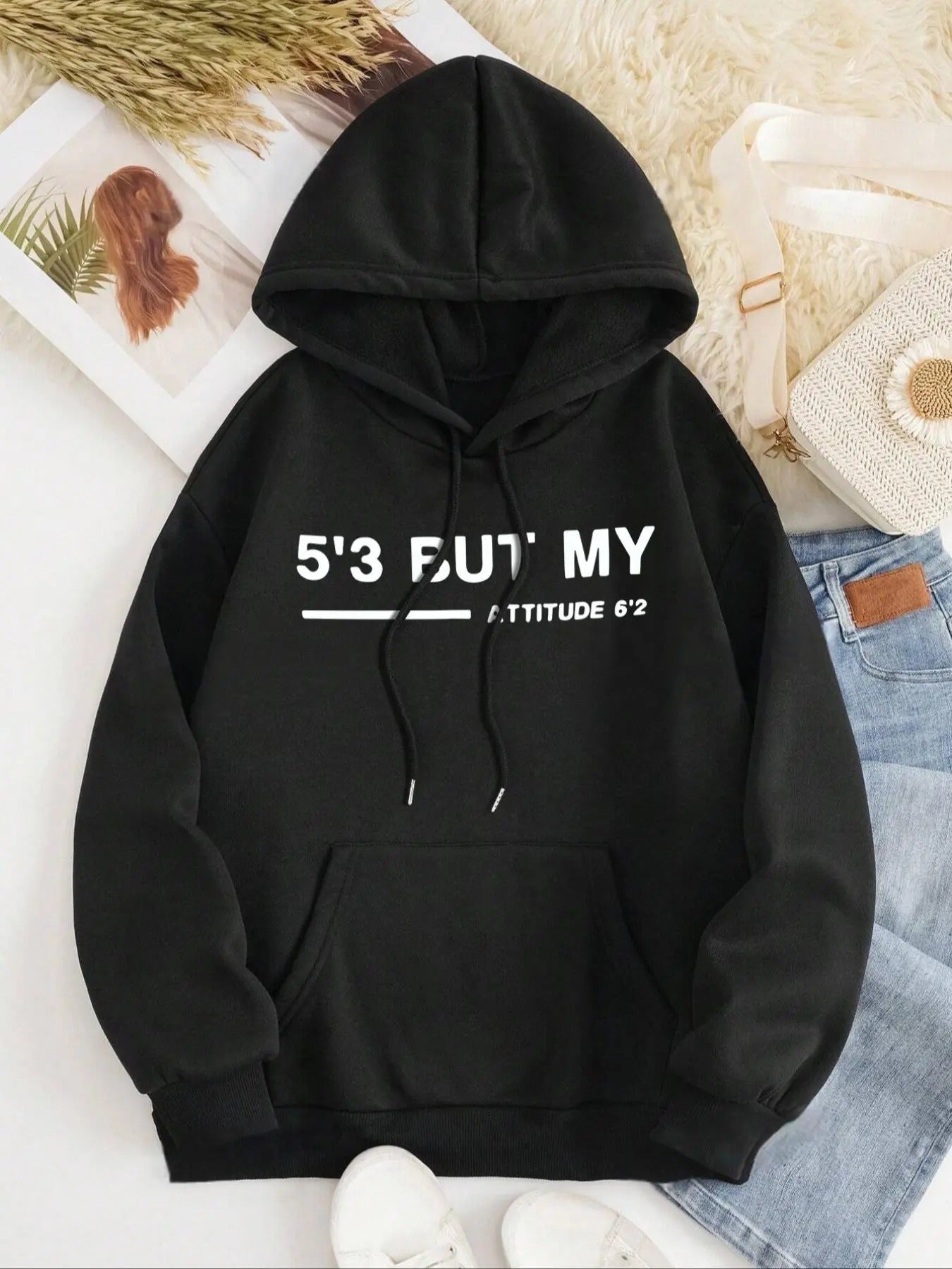 Women's Letter Print Drop Shoulder Drawstring Hoodie, Fashion Casual Kangaroo Pocket Hooded Sweatshirt for Daily Holiday...