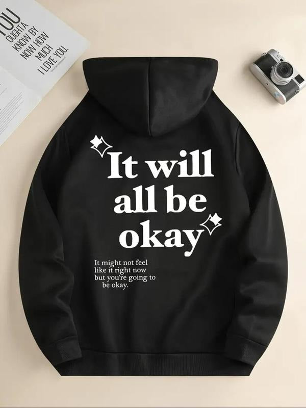 Women's Letter Print Drop Shoulder Drawstring Hoodie, Fashion Casual Kangaroo Pocket Hooded Sweatshirt for Daily Holiday...
