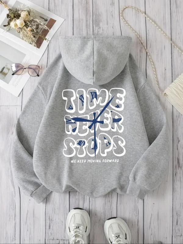Women's Letter Print Drop Shoulder Drawstring Hoodie, Fashion Casual Kangaroo Pocket Hooded Sweatshirt for Daily Holiday...