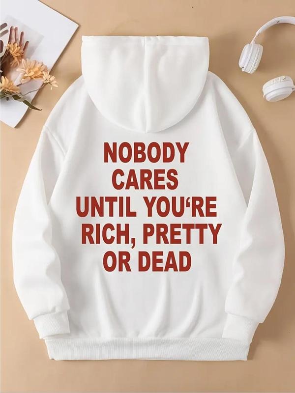Women's Letter Print Drop Shoulder Drawstring Hoodie, Fashion Casual Kangaroo Pocket Hooded Sweatshirt for Daily Holiday...