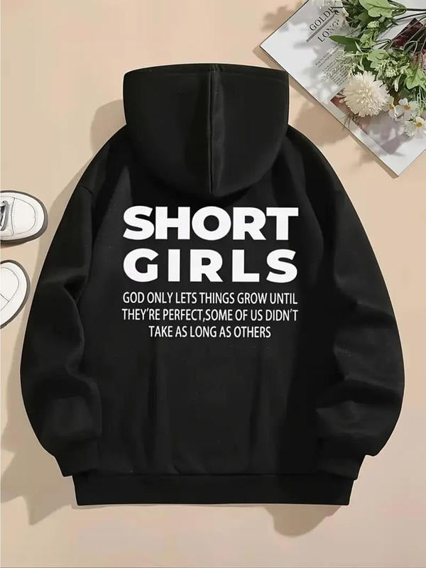 Women's Letter Print Drop Shoulder Drawstring Hoodie, Fashion Casual Kangaroo Pocket Hooded Sweatshirt for Daily Holiday...