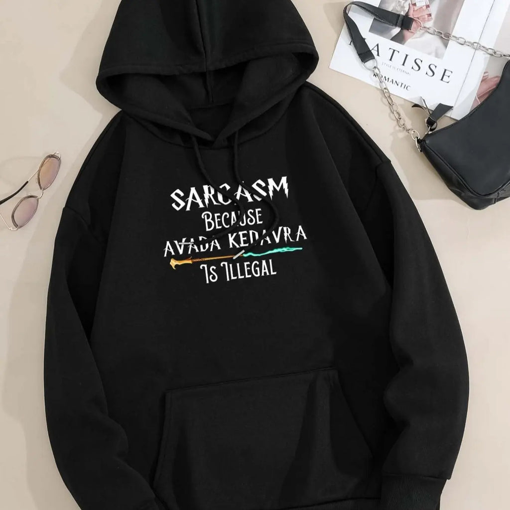 Women's Letter Print Drop Shoulder Drawstring Hoodie, Fashion Casual Kangaroo Pocket Hooded Sweatshirt for Daily Holiday...