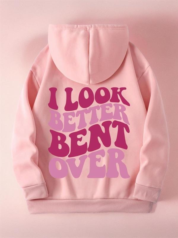 Women's Letter Print Drop Shoulder Drawstring Hoodie, Fashion Casual Pocket Hooded Sweatshirt For Daily Outdoor Wear,...