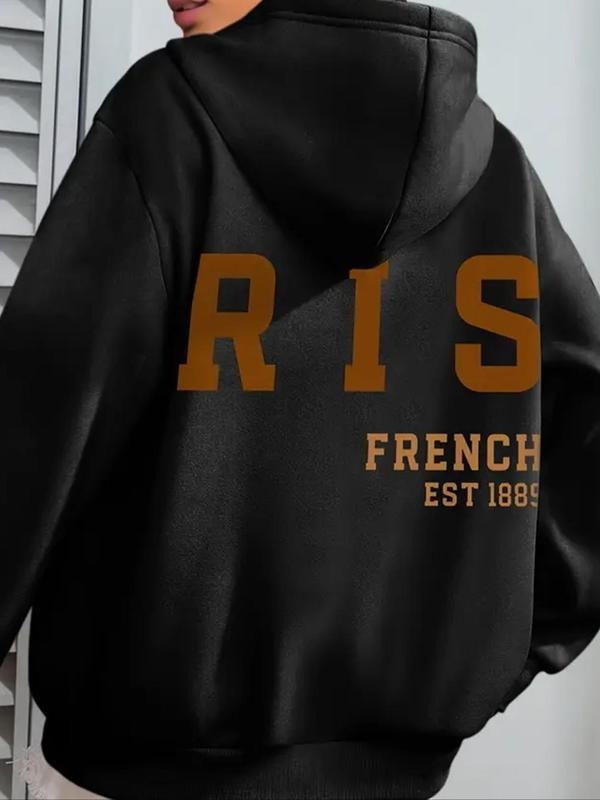 Women's Letter Print Drop Shoulder Drawstring Thermal Lined Hoodie, Casual Long Sleeve Kangaroo Pocket Hooded Sweatshirt...
