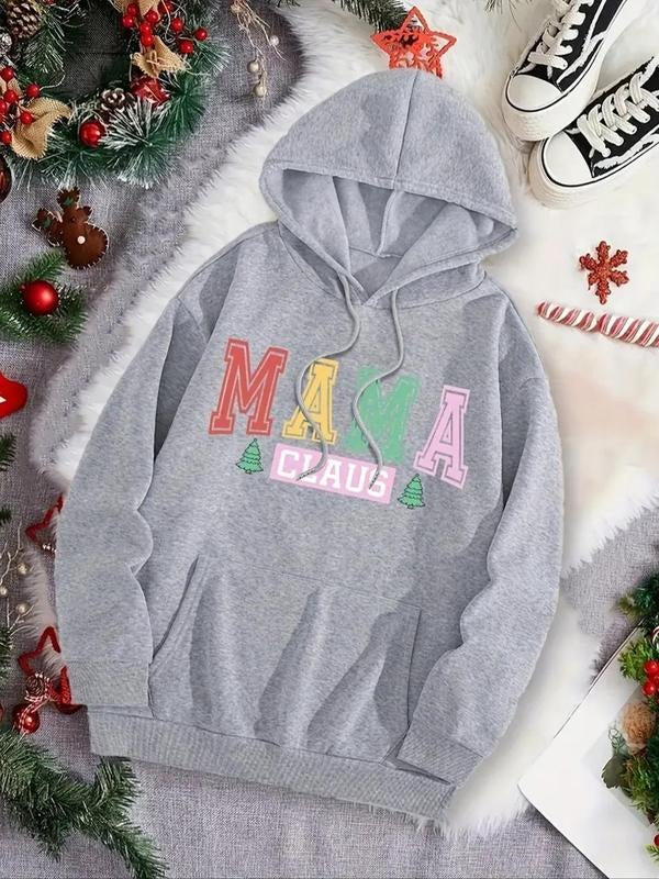 Women's Letter Print Drop Shoulder Drawstring Thermal Lined Hoodie, Fashion Casual Kangaroo Pocket Hooded Sweatshirt for...