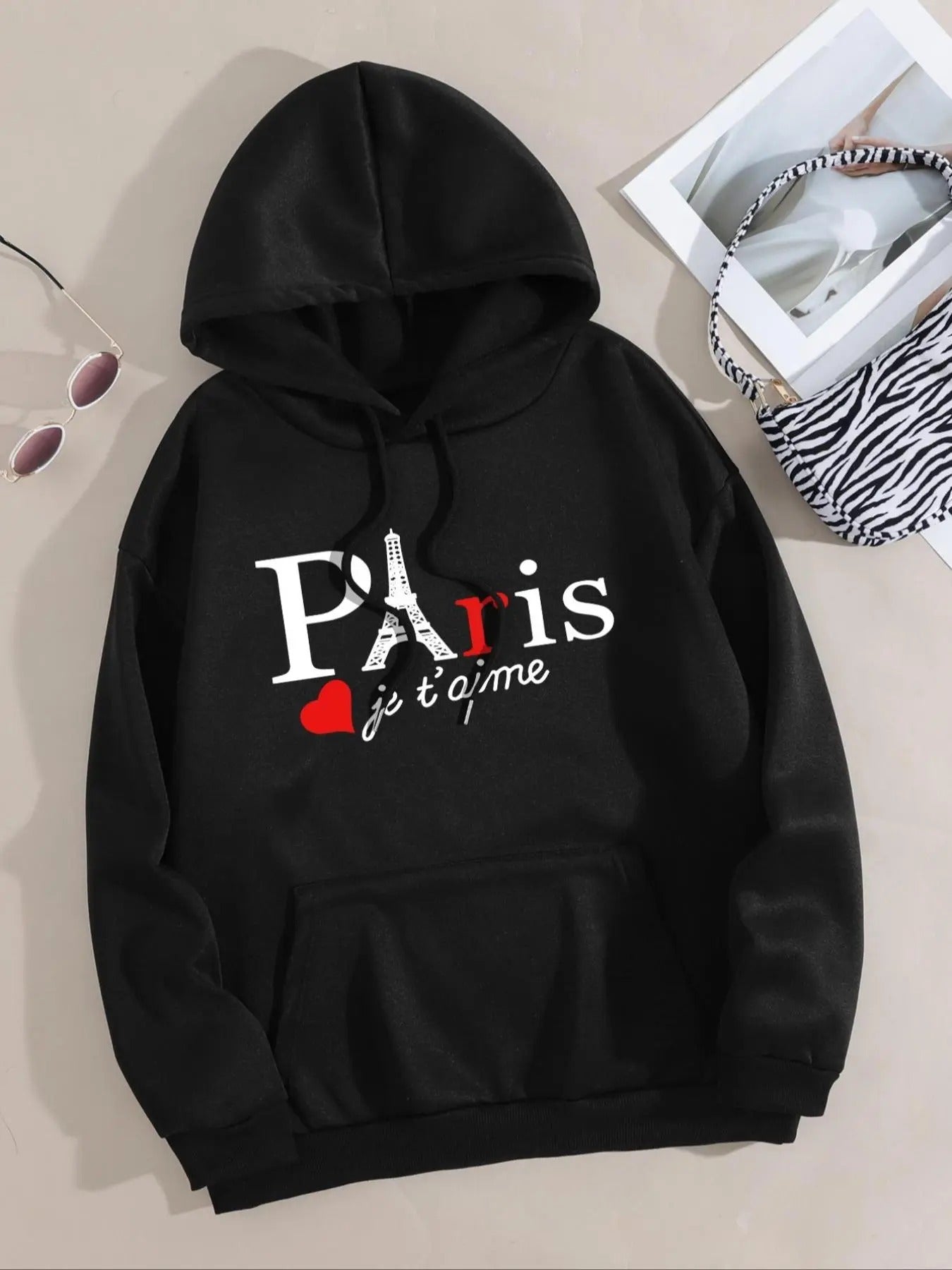 Women's Letter Print Drop Shoulder Drawstring Warm Hoodie, Casual Fashion Pocket Hooded Sweatshirt For Daily Wear, Women...
