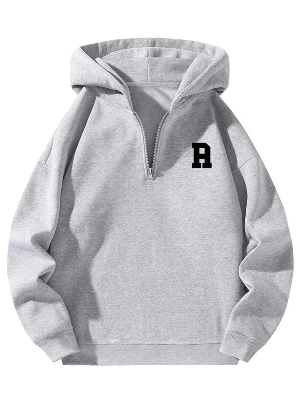 Women's Letter Print Drop Shoulder Half Zip Thermal Lined Hoodie, Fashion Casual Long Sleeve Hooded Sweatshirt for Daily...