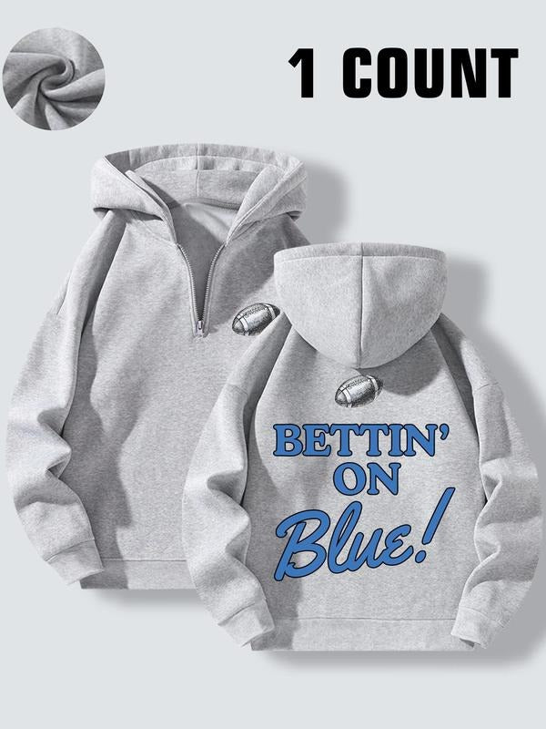 Women's Letter Print Drop Shoulder Half Zip Up Hoodie, Fashion Casual Hooded Sweatshirt for Daily Holiday Outdoor Wear,...
