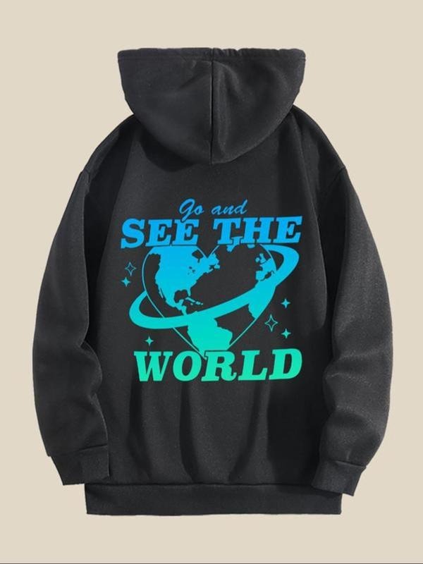 Women's Letter Print Drop Shoulder Hoodie, Casual Drawstring Pocket Hooded Sweatshirt for Fall & Winter, Women's Clothes...