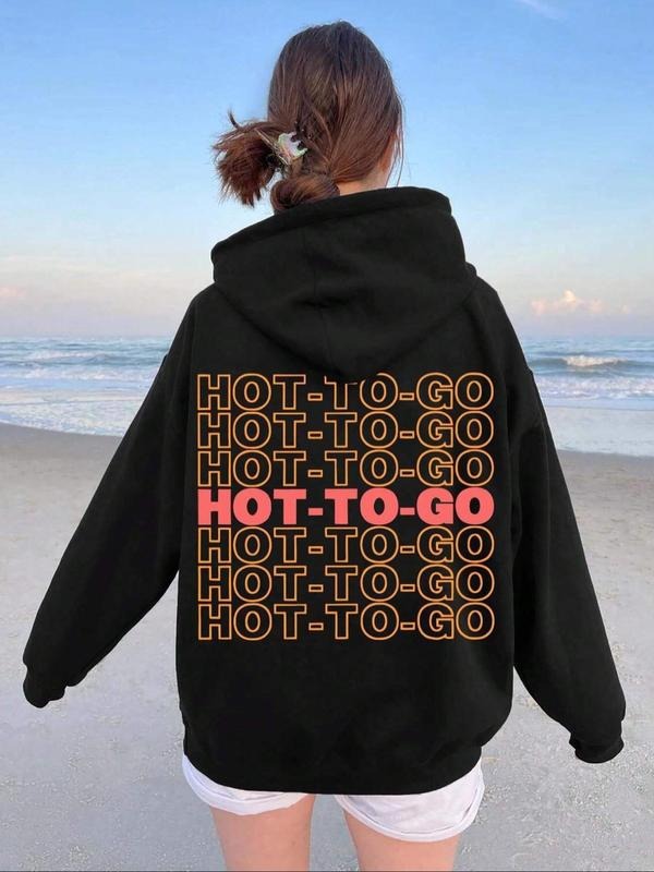 Women's Letter Print Drop Shoulder Hoodie, Fashion Casual Drawstring Pocket Hooded Sweatshirt for Daily Holiday Outdoor...