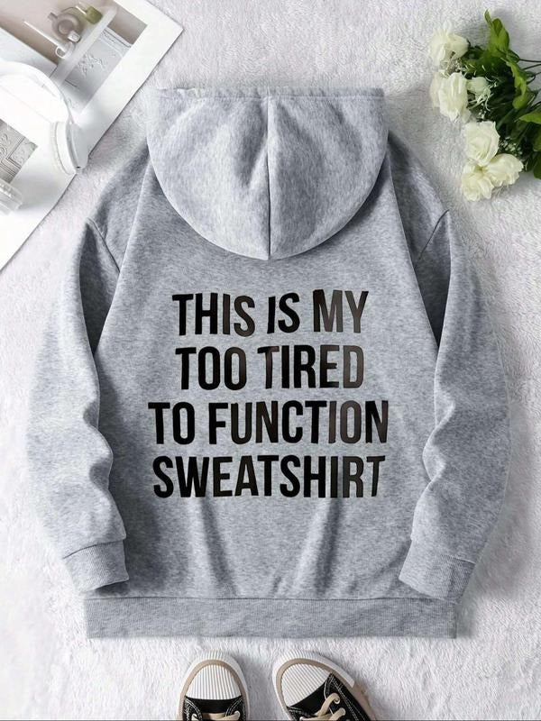 Women's Letter Print Drop Shoulder Hoodie, Fashion Casual Drawstring Pocket Hooded Sweatshirt for Daily Holiday Outdoor...