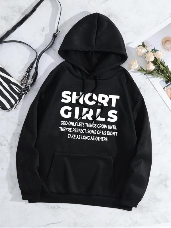 Women's Letter Print Drop Shoulder Hoodie, Fashion Casual Drawstring Pocket Hooded Sweatshirt for Daily Holiday Outdoor...