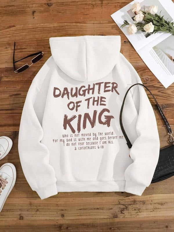 Women's Letter Print Drop Shoulder Hoodie, Fashion Casual Drawstring Pocket Hooded Sweatshirt for Daily Holiday Outdoor...