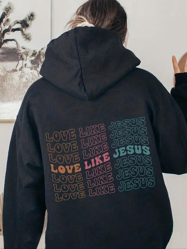 Women's Letter Print Drop Shoulder Hoodie, Fashion Casual Drawstring Pocket Hooded Sweatshirt for Daily Holiday Outdoor...