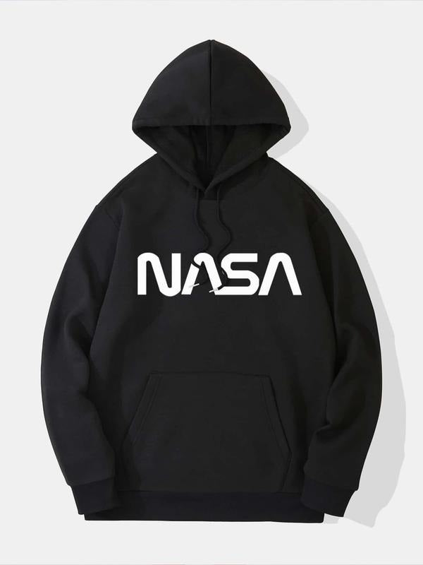 Women's Letter Print Drop Shoulder Hoodie, Fashion Casual Drawstring Pocket Hooded Sweatshirt for Daily Holiday Outdoor...
