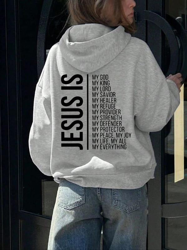 Women's Letter Print Drop Shoulder Hoodie, Fashion Casual Drawstring Pocket Hooded Sweatshirt for Daily Holiday Outdoor...