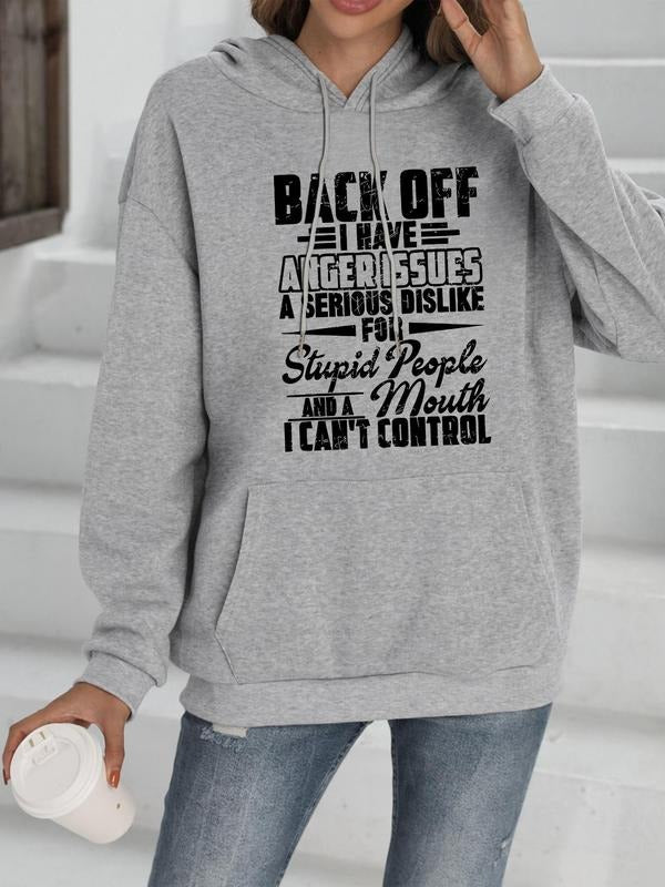 Women's Letter Print Drop Shoulder Hoodie, Fashion Casual Drawstring Pocket Hooded Sweatshirt for Daily Holiday Outdoor...