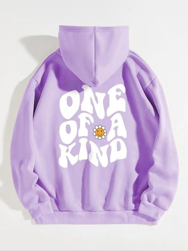 Women's Letter Print Drop Shoulder Hoodie, Fashion Casual Drawstring Pocket Hooded Sweatshirt for Daily Holiday Outdoor...