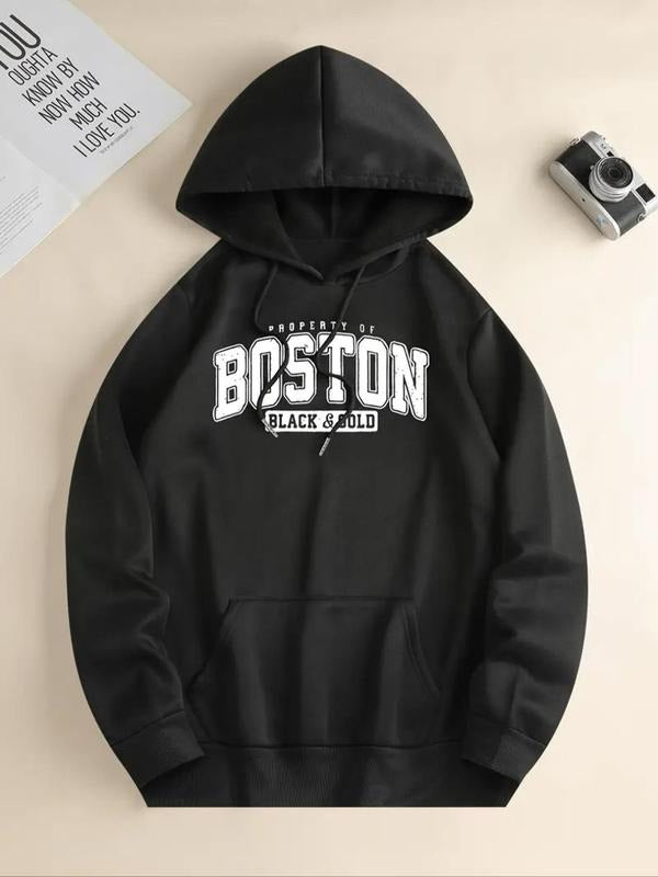 Women's Letter Print Drop Shoulder Hoodie, Fashion Casual Drawstring Pocket Hooded Sweatshirt for Daily Holiday Outdoor...