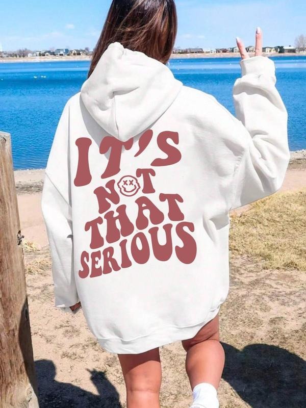 Women's Letter Print Drop Shoulder Hoodie, Fashion Casual Drawstring Pocket Hooded Sweatshirt for Daily Holiday Outdoor...