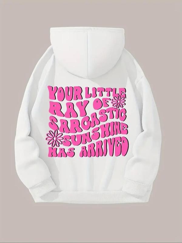 Women's Letter Print Drop Shoulder Hoodie, Fashion Casual Drawstring Pocket Hooded Sweatshirt for Daily Holiday Outdoor...