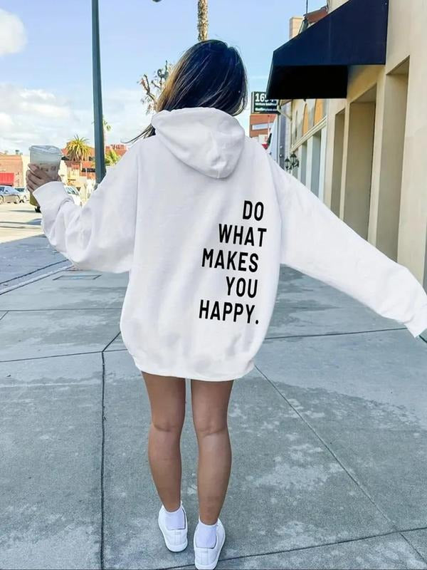 Women's Letter Print Drop Shoulder Hoodie, Fashion Casual Drawstring Pocket Hooded Sweatshirt for Daily Holiday Outdoor...