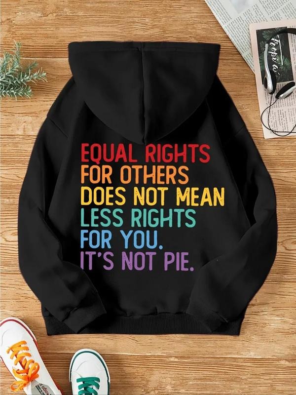 Women's Letter Print Drop Shoulder Hoodie, Fashion Casual Drawstring Pocket Hooded Sweatshirt for Daily Holiday Outdoor...