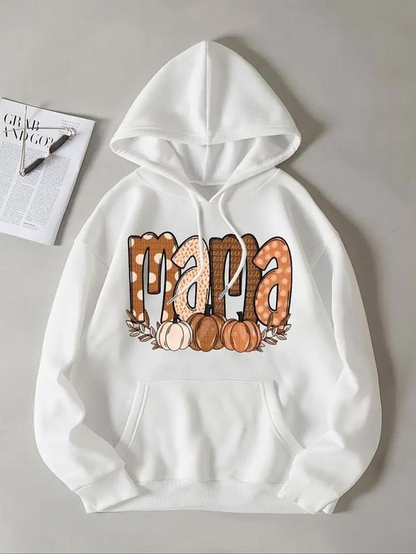 Women's Letter Print Drop Shoulder Hoodie, Fashion Casual Drawstring Pocket Hooded Sweatshirt for Daily Holiday Outdoor...