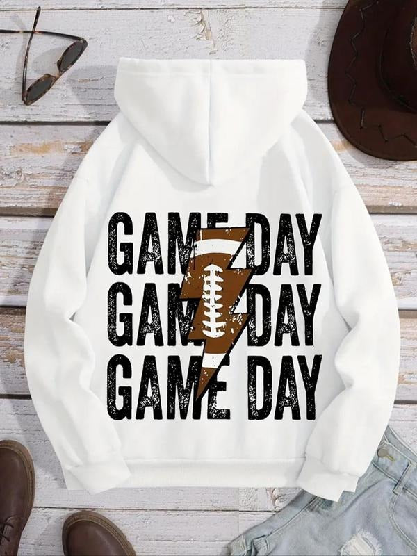 Women's Letter Print Drop Shoulder Hoodie, Fashion Casual Drawstring Pocket Hooded Sweatshirt for Daily Holiday Outdoor...